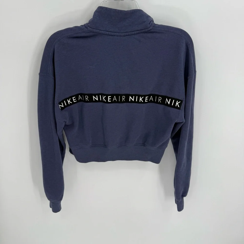 Nike Air Sweatshirt Womens Size Small Blue Long Sleeve Mock Neck 1/4 Zip Cropped - Picture 5 of 7